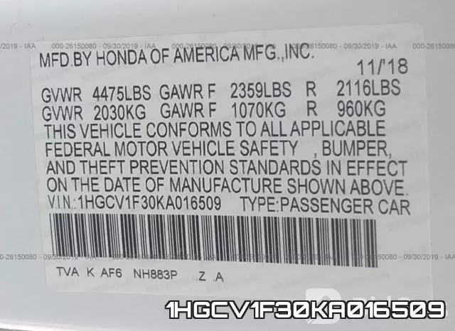 1HGCV1F30KA016509 фото 9
