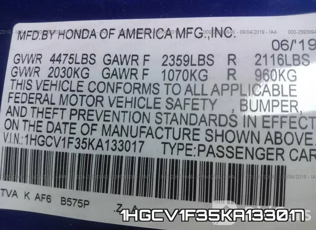 1HGCV1F35KA133017 фото 10