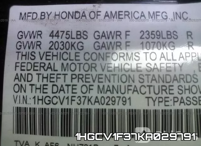 1HGCV1F37KA029791 фото 9