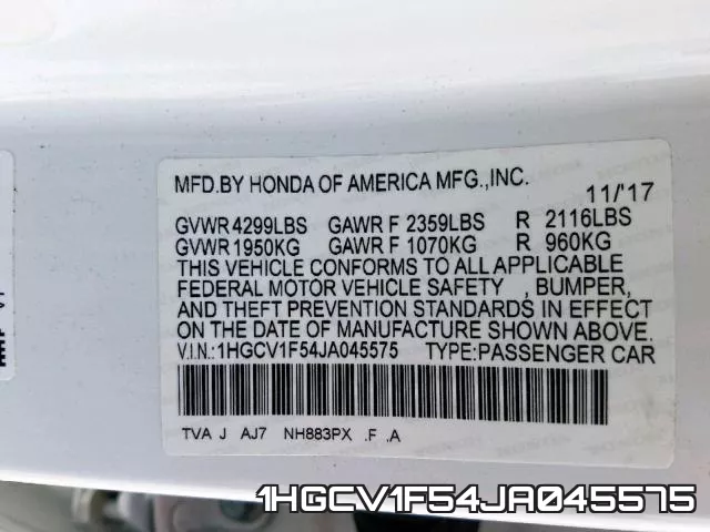 1HGCV1F54JA045575 фото 2