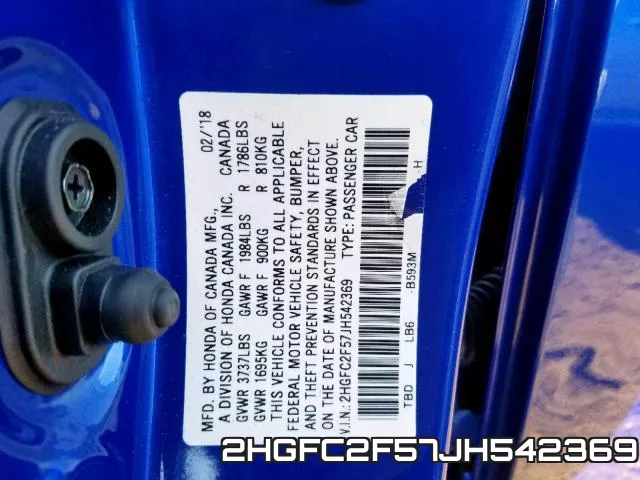 2HGFC2F57JH542369 фото 2