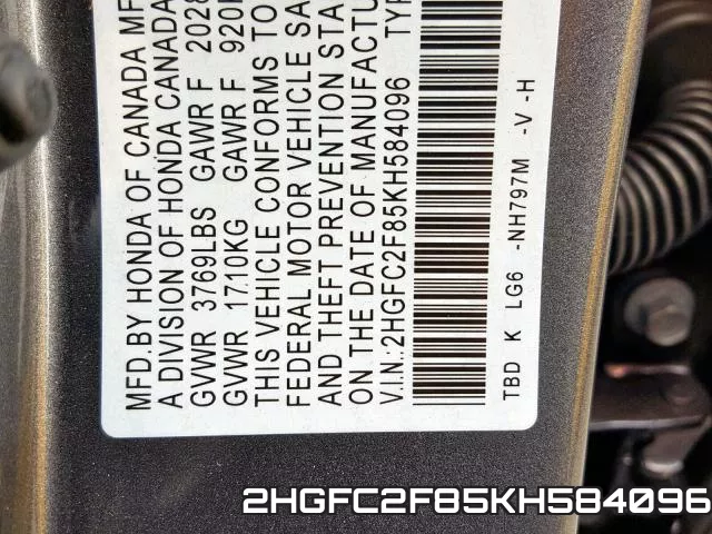 2HGFC2F85KH584096 фото 2