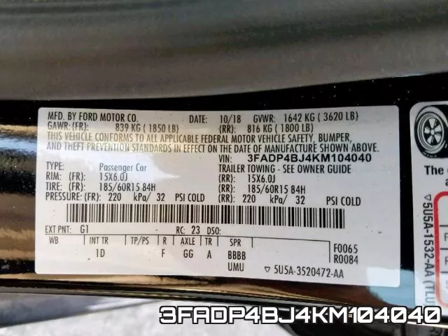 3FADP4BJ4KM104040 фото 2