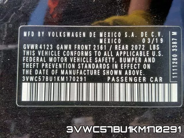 3VWC57BU1KM170291 фото 2