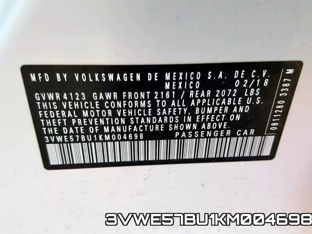 3VWE57BU1KM004698 фото 2