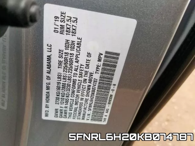 5FNRL6H20KB074787 фото 2
