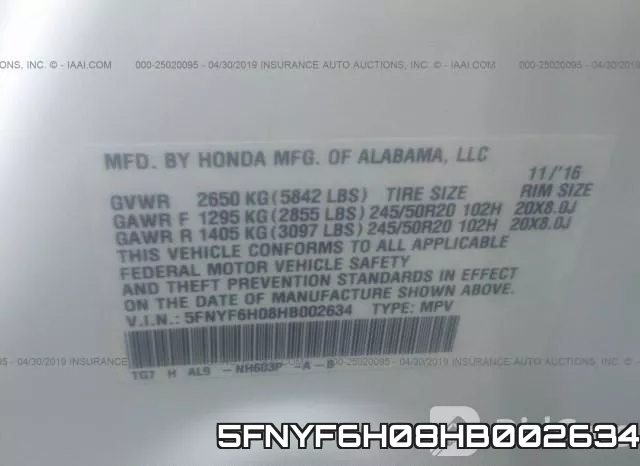 5FNYF6H08HB002634 фото 10