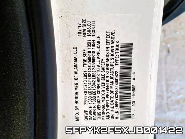 5FPYK2F5XJB001422 фото 2