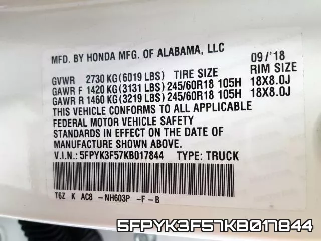 5FPYK3F57KB017844 фото 2