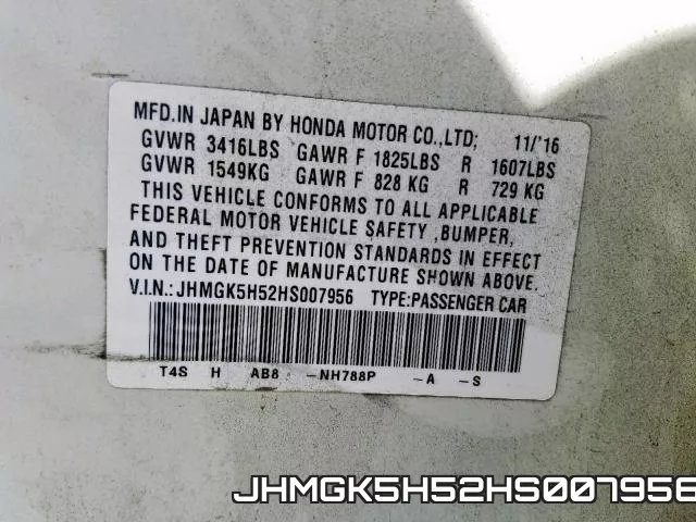 JHMGK5H52HS007956 фото 2