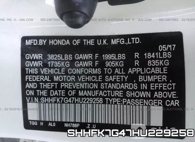 SHHFK7G47HU229258 фото 10