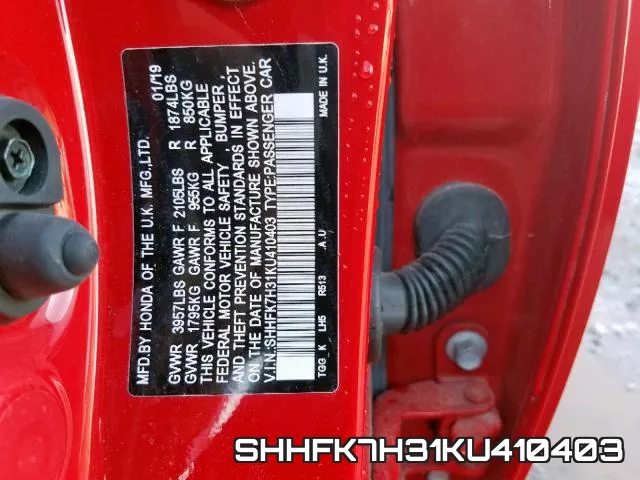 SHHFK7H31KU410403 фото 2