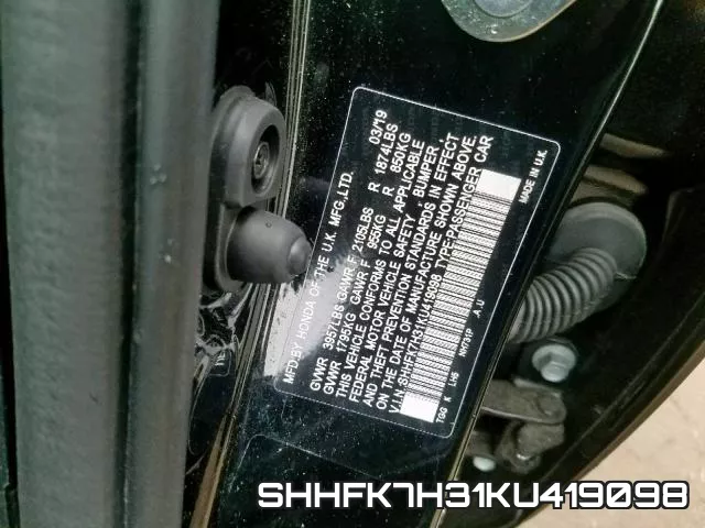 SHHFK7H31KU419098 фото 2