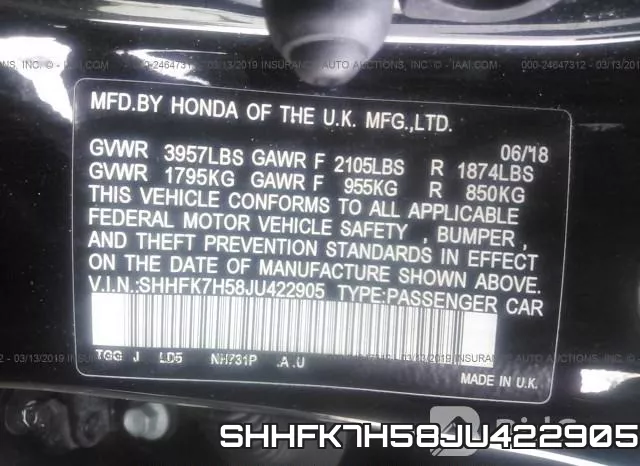 SHHFK7H58JU422905 фото 10