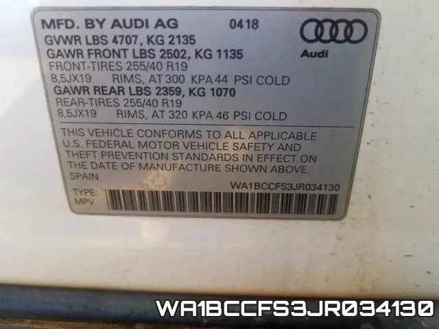 WA1BCCFS3JR034130 фото 2