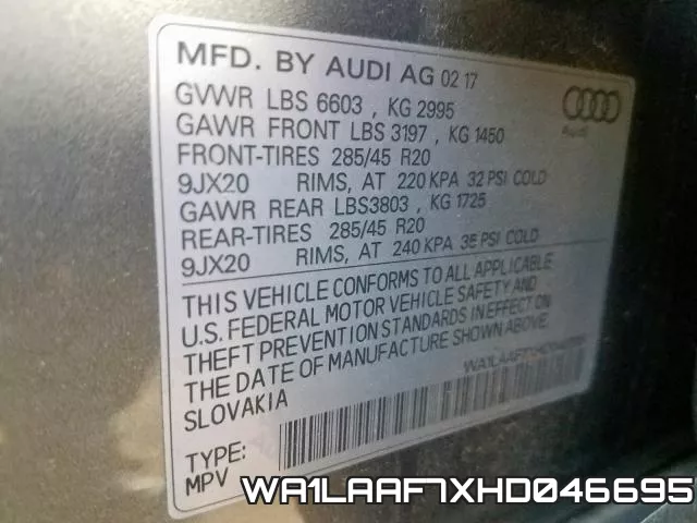 WA1LAAF7XHD046695 фото 2