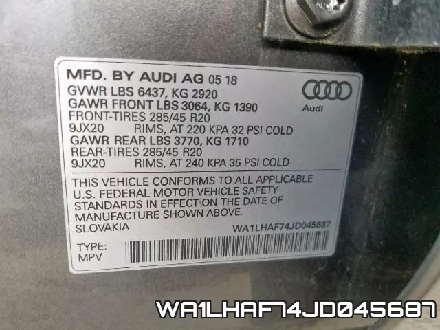 WA1LHAF74JD045687 фото 2