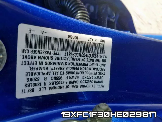 19XFC1F30HE029817 фото 2