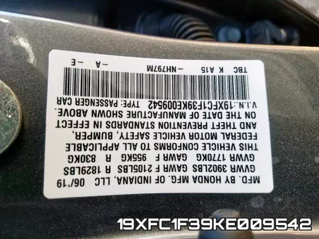 19XFC1F39KE009542 фото 2