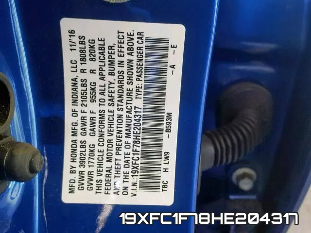 19XFC1F78HE204317 фото 2