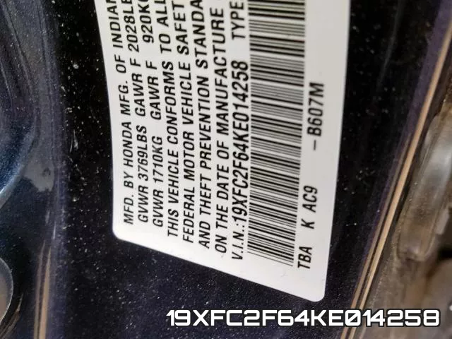 19XFC2F64KE014258 фото 2