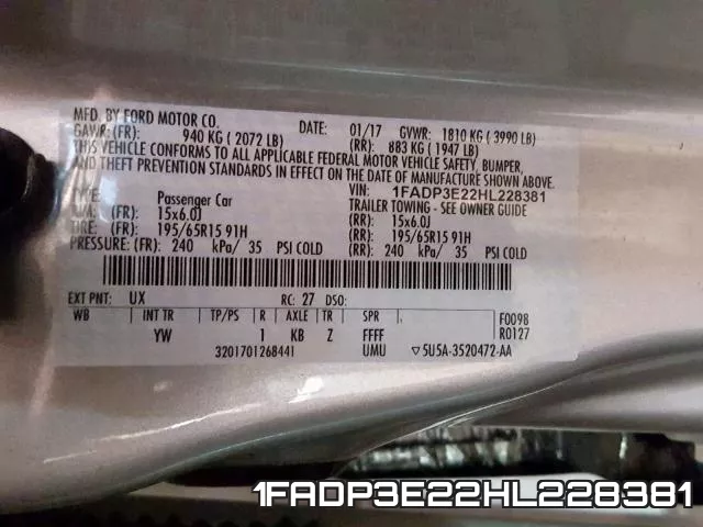 1FADP3E22HL228381 фото 2