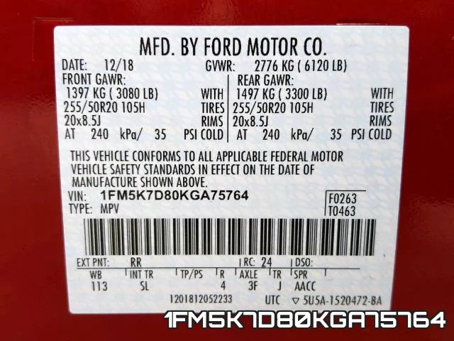 1FM5K7D80KGA75764 фото 2