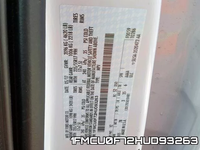 1FMCU0F72HUD93263 фото 2