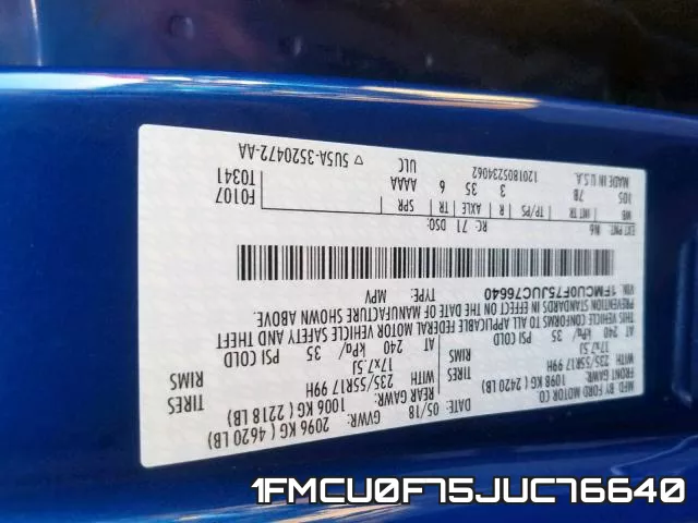 1FMCU0F75JUC76640 фото 2