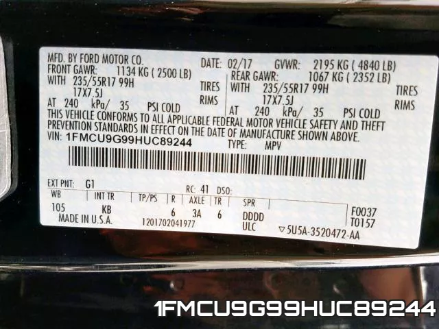 1FMCU9G99HUC89244 фото 2
