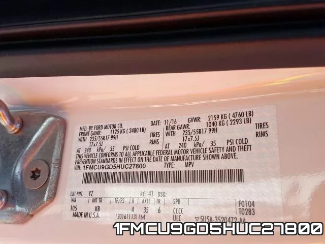 1FMCU9GD5HUC27800 фото 2