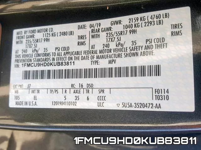1FMCU9HD0KUB83811 фото 2