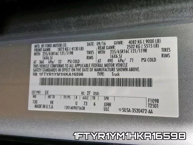 1FTYR1YM1HKA16598 фото 2