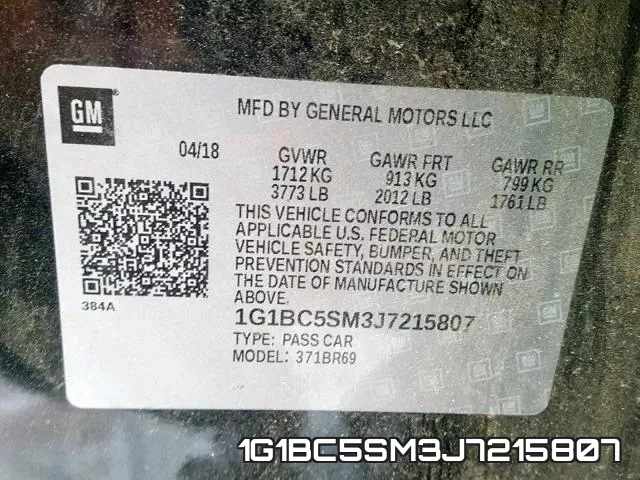 1G1BC5SM3J7215807 фото 2