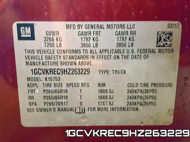 1GCVKREC9HZ263229 фото 2