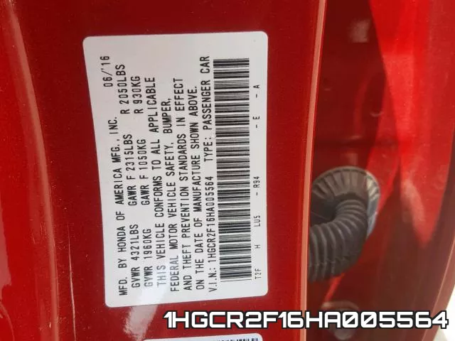 1HGCR2F16HA005564 фото 2