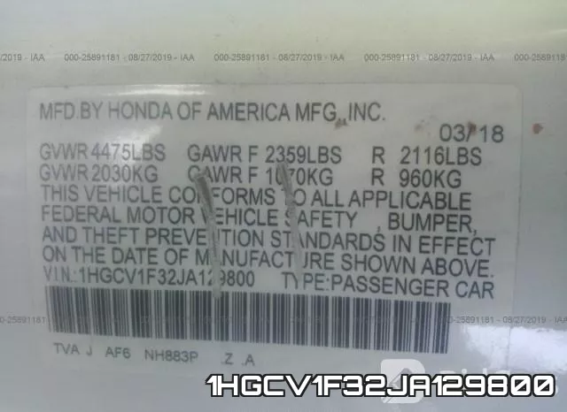 1HGCV1F32JA129800 фото 10