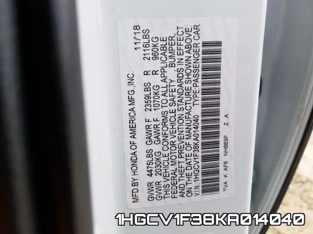 1HGCV1F38KA014040 фото 2