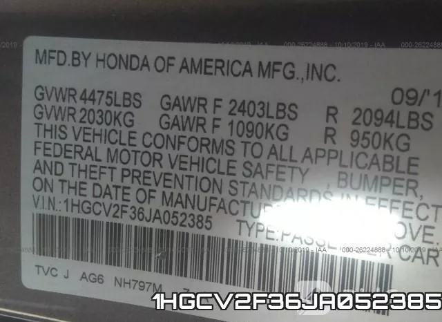 1HGCV2F36JA052385 фото 10