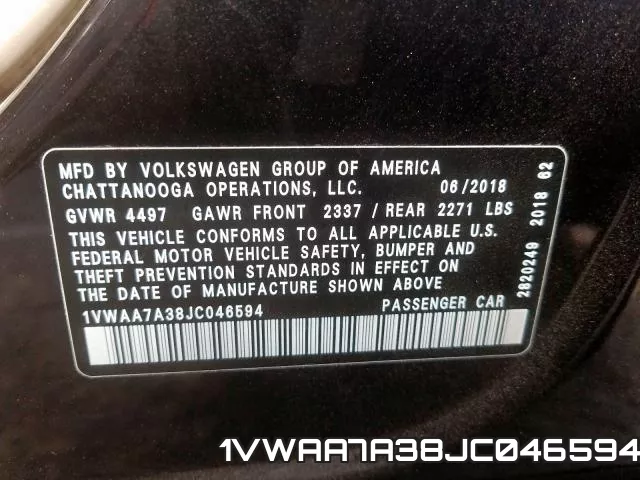 1VWAA7A38JC046594 фото 2