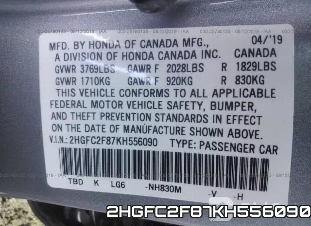 2HGFC2F87KH556090 фото 10