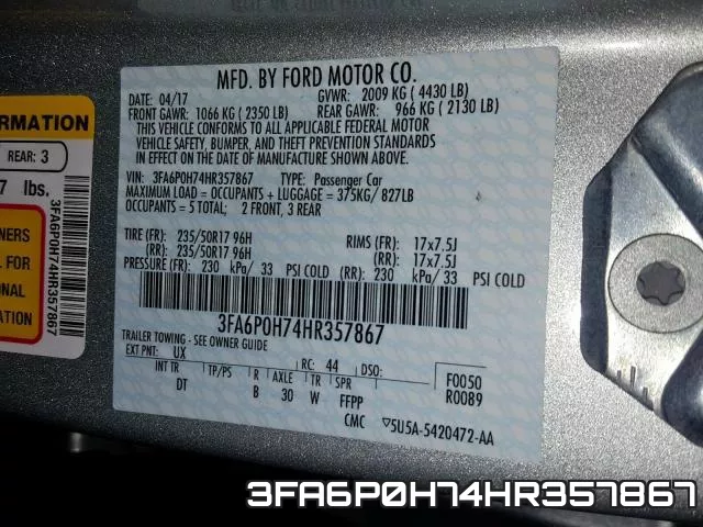 3FA6P0H74HR357867 фото 2