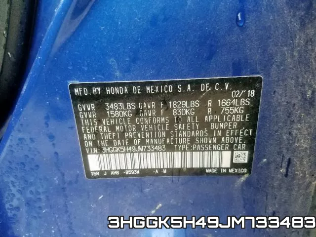 3HGGK5H49JM733483 фото 2