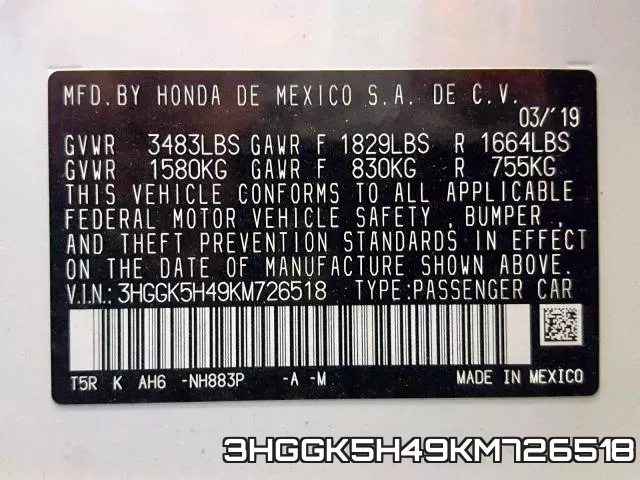 3HGGK5H49KM726518 фото 2