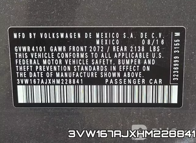 3VW167AJXHM228841 фото 10