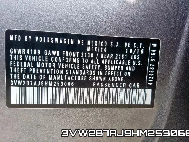 3VW2B7AJ9HM253066 фото 2
