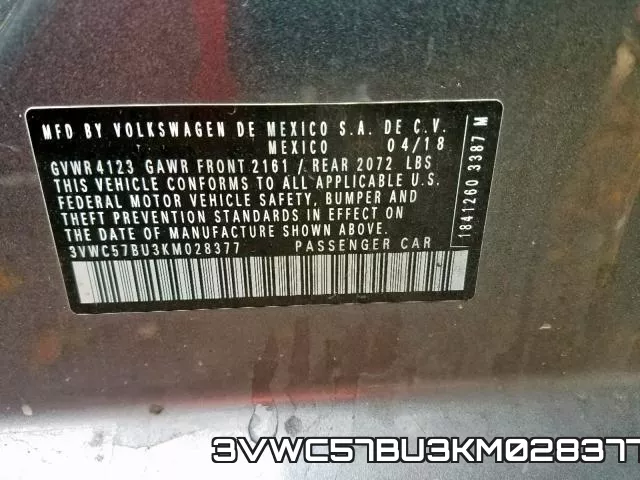 3VWC57BU3KM028377 фото 2