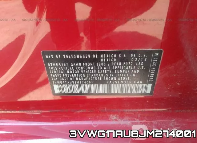 3VWG17AU8JM274001 фото 10