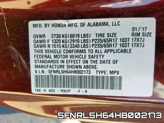 5FNRL5H64HB002173 фото 2