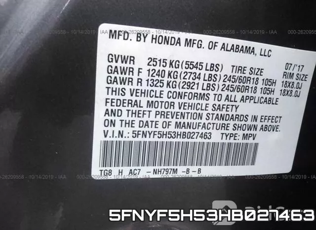 5FNYF5H53HB027463 фото 9